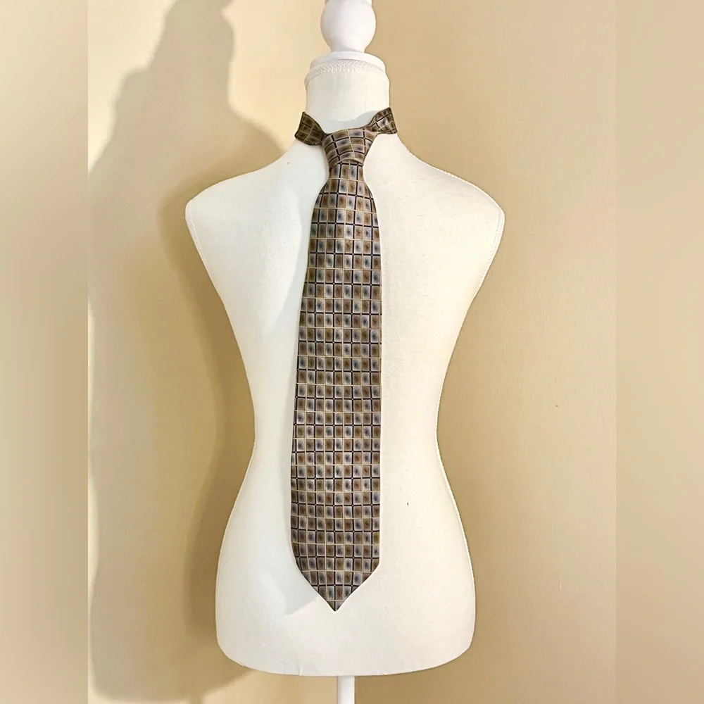 Pierre Balmain Tie Necktie OS Tan 100% Silk Academia Office Vintage‎